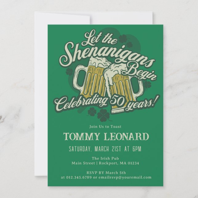 50th Birthday Irish St.Patrick's Day Beer Invitation (Front)