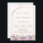 50th birthday ivory lavender florals  invitation<br><div class="desc">Celebrate a milestone in style with this elegant 50th birthday invitation in soft ivory, cream. Designed for a sophisticated and memorable celebration, this invitation features a clean, modern layout with a delicate script detail and subtle heart accent for a feminine and timeless touch. Lavender and champagne colored flowers. Perfect for...</div>