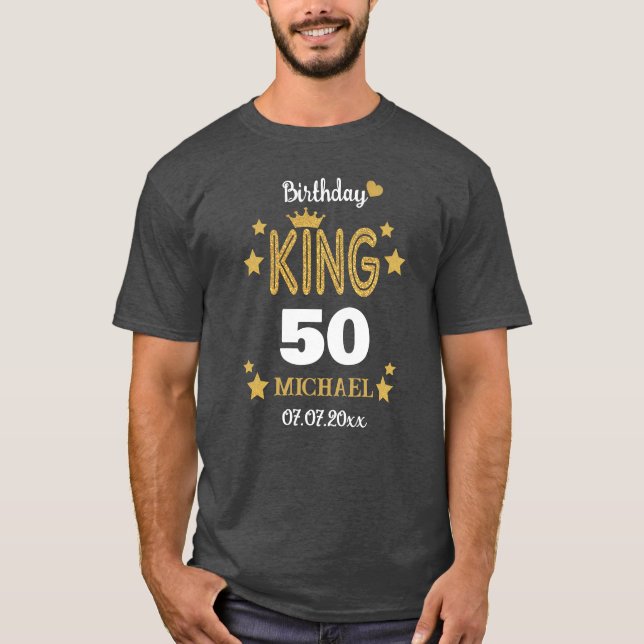 50th Birthday King Gold Glitter Custom Grey Men's T-Shirt (Front)