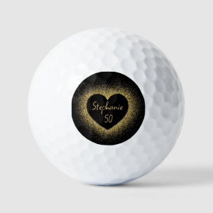 50th Birthday Lady Golfer Black Gold Name Elegant Golf Balls