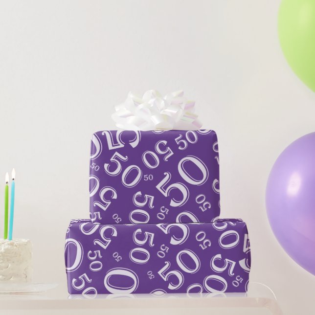 50th Birthday Large Random Number Pattern Purple Wrapping Paper (Party Gifts)