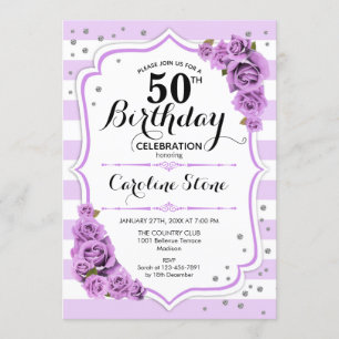 50th Birthday -  Lavender White Purple Flowers Invitation