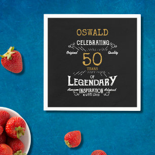 50th Birthday Legendary Black Gold Retro Napkin