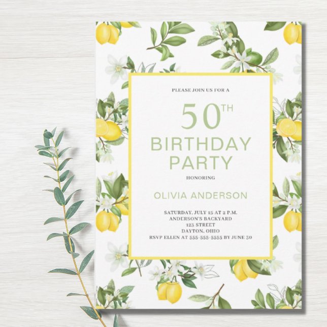50th Birthday Lemon Citrus Invitation (Creator Uploaded)