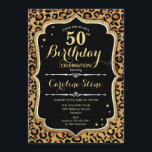 50th Birthday - Leopard Print Invitation<br><div class="desc">50th Birthday Invitation.
Elegant black white design with faux glitter gold. Features leopard cheetah animal print and script font. Perfect for an elegant birthday party. Can be personalized into any year! Message me if you need further customization.</div>