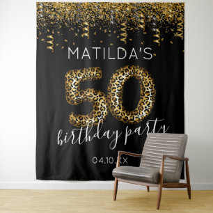 50th Birthday Leopard Print Photo Backdrop Tapestry
