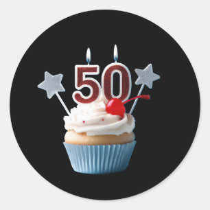50th Birthday Lighted Candles Cupcake Classic Round Sticker