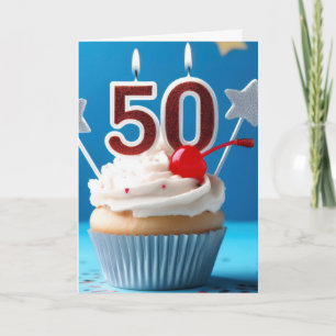50th Birthday Lighted Candles Cupcake Custom Text Card