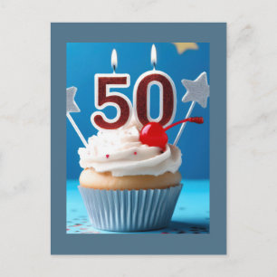 50th Birthday Lighted Candles Cupcake Postcard