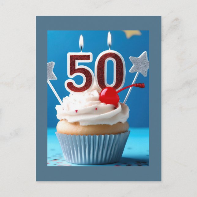50th Birthday Lighted Candles Cupcake Postcard (Front)