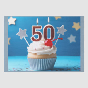 50th Birthday Lighted Candles Cupcake Star Studded Tissue Paper