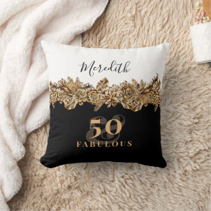 50th Birthday Luxury Golden Flowers Elegant Classy Cushion