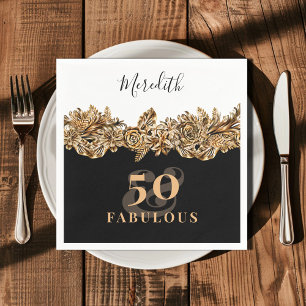 50th Birthday Luxury Golden Flowers Elegant Classy Napkin