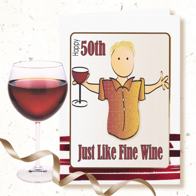 50th Birthday Male Cartoon Red Wine Sweet Card (Creator Uploaded)