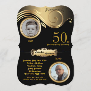 50th,Birthday Man any age, art deco, black gold Invitation