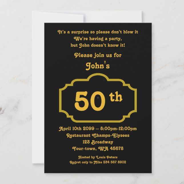 50th,Birthday man, any age, black,gold, chevron Invitation (Front)