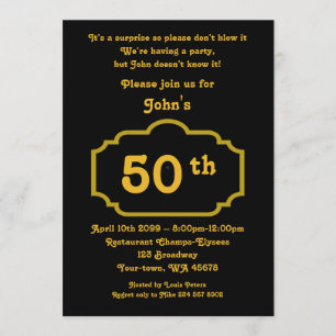 50th,Birthday man, any age, black,gold, chevron Invitation