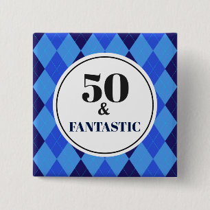 50th Birthday Man Blue 15 Cm Square Badge