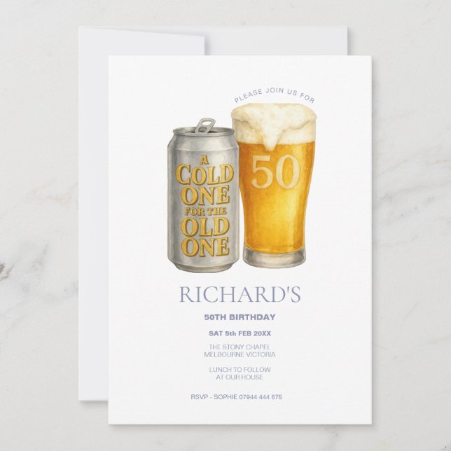 50th Birthday Man, Cold One for the Old One Invitation (Front)
