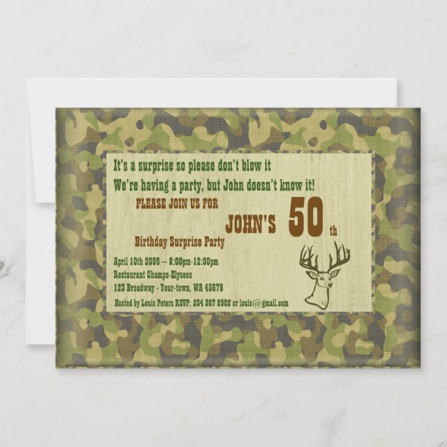 50th,Birthday Man,Party Man,Hunter,any age,deer Invitation (Front)