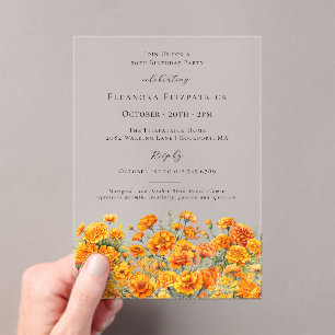 50th Birthday Marigold October Birth Month Flower Acrylic Invitations