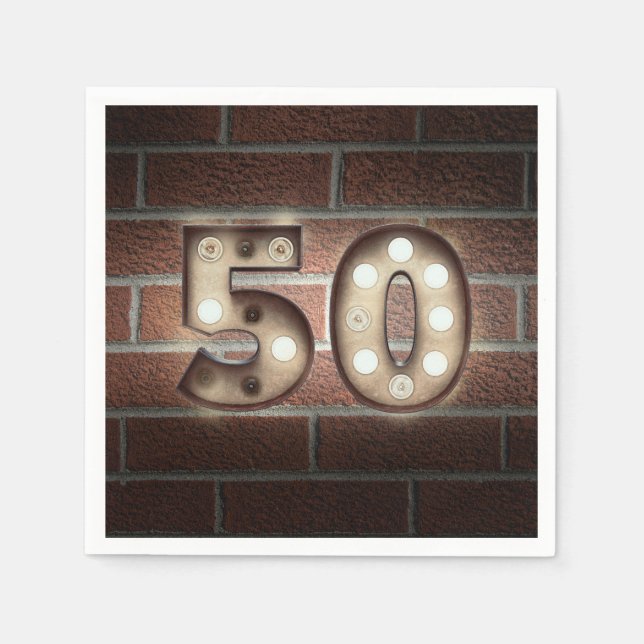 50th birthday marquee sign on brick wall napkin (Front)