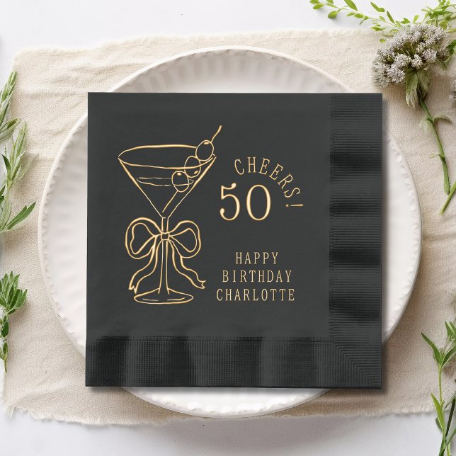 50th Birthday Martini Cheers Fifty Personalised Foil Napkins (Creator Uploaded)
