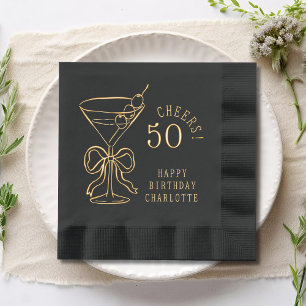50th Birthday Martini Cheers Fifty Personalized Foil Napkins