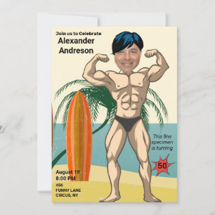 50th Birthday 💪🤣 Mens Funny Bodybuilder Muscle Invitation