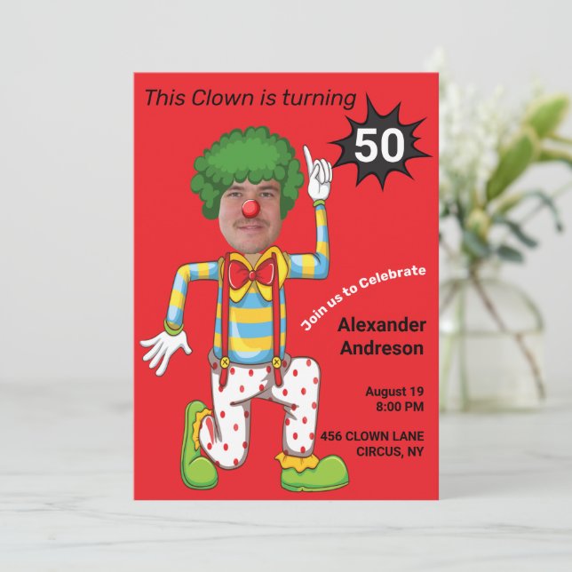 50th Birthday Mens Funny Clown Epic New Amazing Invitation (Standing Front)