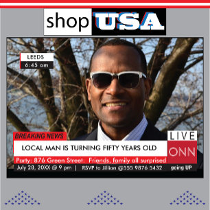 50th Birthday Mens Funny TV News Invitation