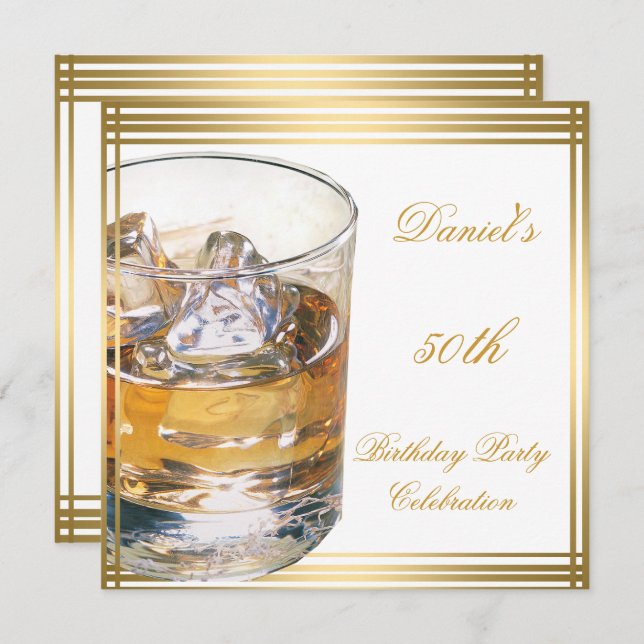 50th Birthday Mens Sepia Gold Cold Drinks Man Invitation (Front/Back)