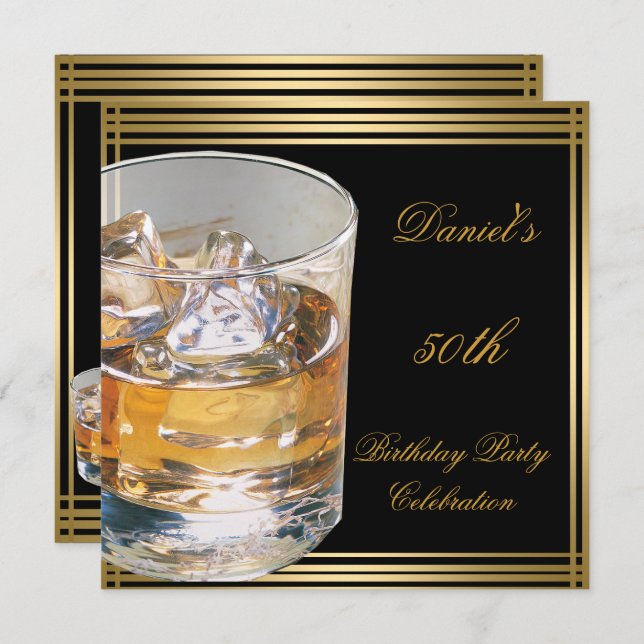 50th Birthday Mens Sepia Gold Cold Drinks Man Invitation (Front/Back)