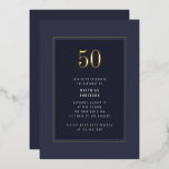 50th Birthday Minimal Elegant Dark Gold Frame<br><div class="desc">50th Birthday Minimal Elegant Dark Purple Grey Gold Frame Foil Birthday Party Invitation</div>