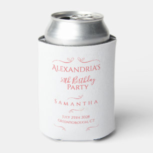 50th Birthday Minimal Pink Red Party Favour Can Cooler