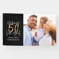 50th birthday modern black and gold photo collage