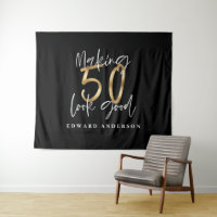 50th birthday modern black and gold stylish