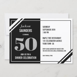 50th Birthday Modern Black and White Dinner Party Invitation