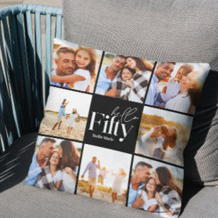 50th birthday modern black photo collage simple cushion