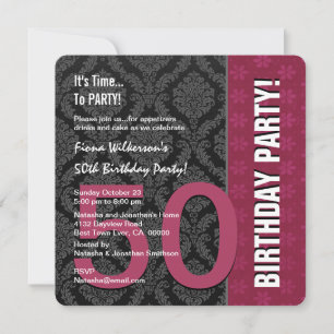 50th Birthday Modern Colour Maroon and Black V04 Invitation