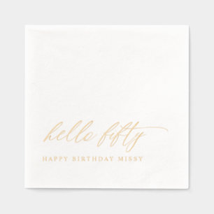 50th Birthday Modern Elegant Gold Hello Fifty Foil Napkins