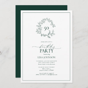 50th Birthday Modern Emerald Green Leafy Crest Invitation