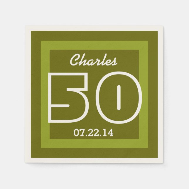 50th Birthday Modern Geometric V16 OLIVE GREEN Napkin (Front)