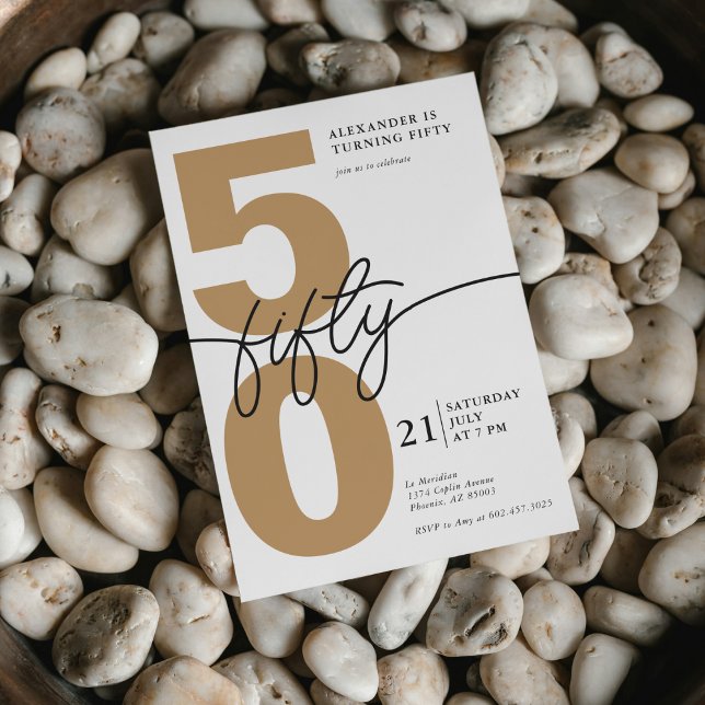 50th Birthday Modern Minimalist Black Gold Invitation (Creator Uploaded)