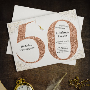 50th Birthday Modern Minimalist Faux Gold Glitter Invitation