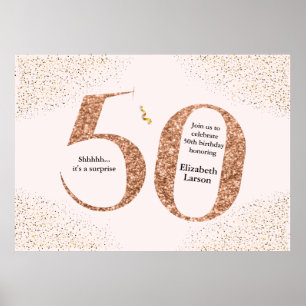 50th Birthday Modern Minimalist Faux Gold Glitter Poster