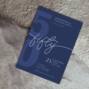 50th Birthday Modern Minimalist Navy Invitation