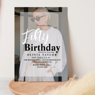 50th Birthday Modern Minimalist Photo Fifty Silver