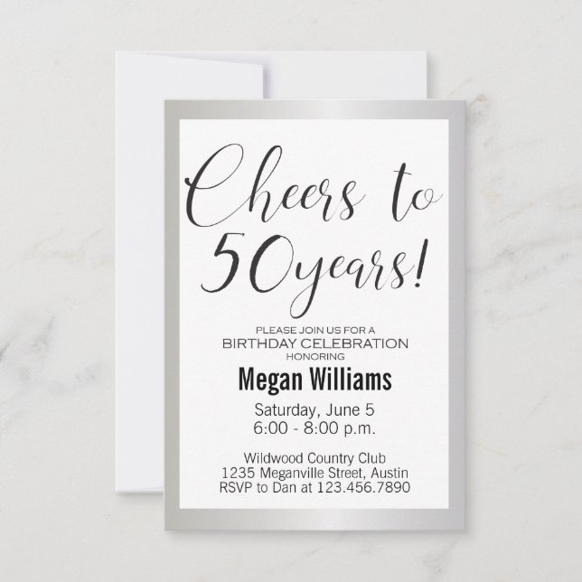 50th Birthday Modern Minimalist Silver Party Invitation (Front)