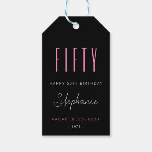 50th Birthday Modern Typography Simple Black Gift Tags